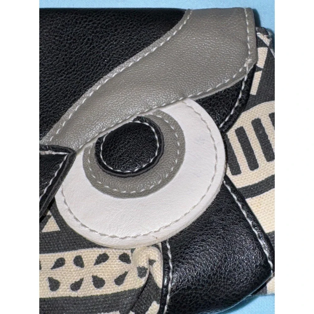 Owl Wristlet Clutch Bag Geometric Canvas Faux Leather Black White Gray Mini Bag